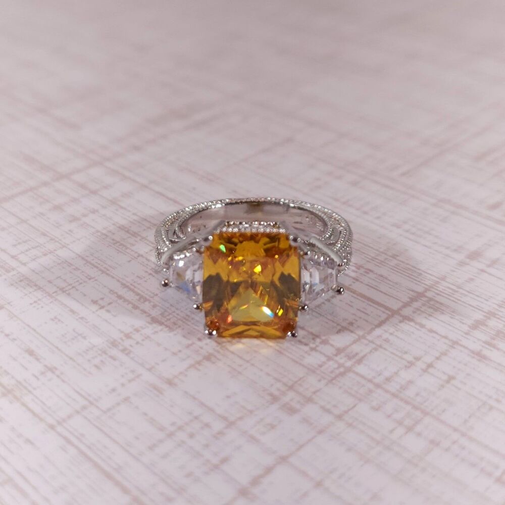 Simulated Yellow Diamond Ring in Sterling Silver Size 7
